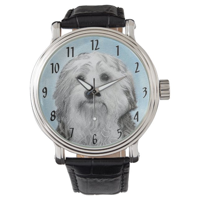Lowchen Malerei - Niedliche Original Hunde Kunst Armbanduhr (Vorderseite)
