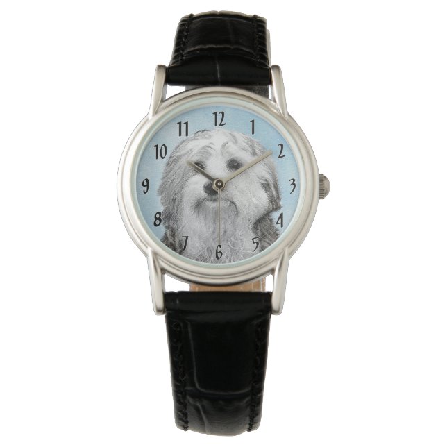 Lowchen Malerei - Niedliche Original Hunde Kunst Armbanduhr (Vorderseite)