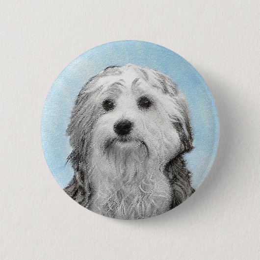 Lowchen Malerei - Niedliche Original Hunde Kunst Button (Vorderseite)