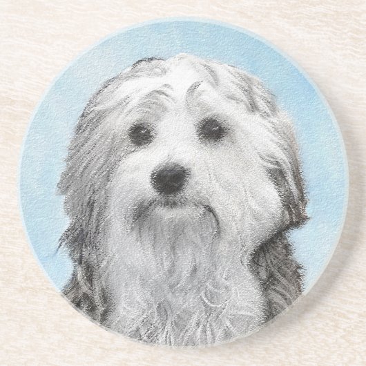 Lowchen Malerei - Niedliche Original Hunde Kunst Getränkeuntersetzer (Vorne)