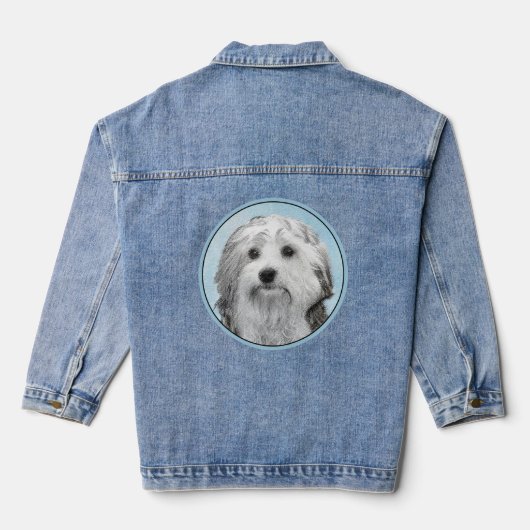 Lowchen Malerei - Niedliche Original Hunde Kunst Jeansjacke (Rückseite)
