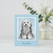 Lowchen Malerei - Niedliche Original Hunde Kunst Postkarte (Stehend Vorderseite)