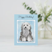 Lowchen Malerei - Niedliche Original Hunde Kunst Postkarte (Stehend Vorderseite)