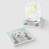 Lowchen Malerei - Niedliche Original Hunde Kunst Steinuntersetzer (Seitenansicht)