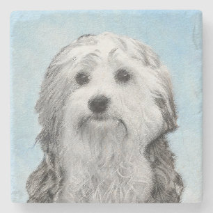 Lowchen Malerei - Niedliche Original Hunde Kunst Steinuntersetzer