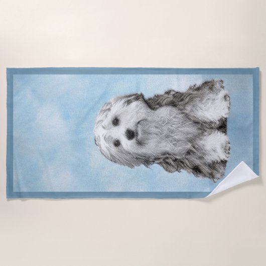 Lowchen Malerei - Niedliche Original Hunde Kunst Strandtuch (Vorderseite)