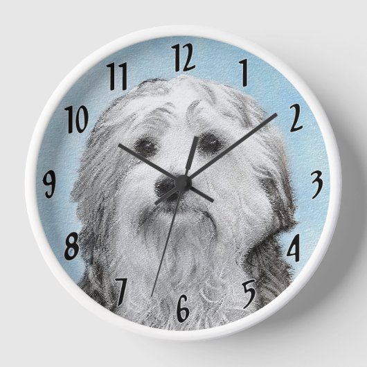 Lowchen Malerei - Niedliche Original Hunde Kunst Uhr (Vorderseite)