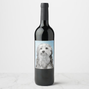 Lowchen Malerei - Niedliche Original Hunde Kunst Weinetikett