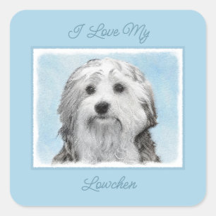 Lowchen Malerei - Niedliches Original Dog Piazza d Quadratischer Aufkleber