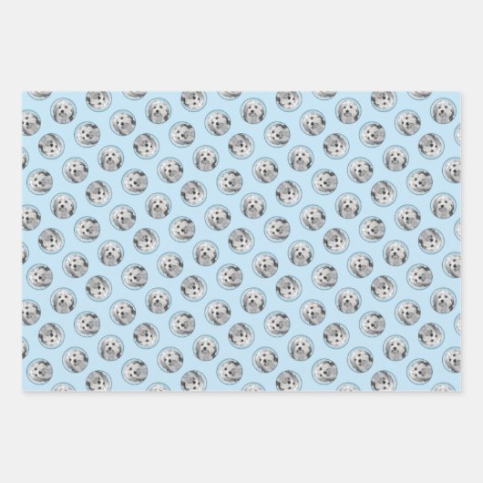 Lowchen Malerei Silber und Cream Original Hunde Ku Geschenkpapier Set (Vorderseite)