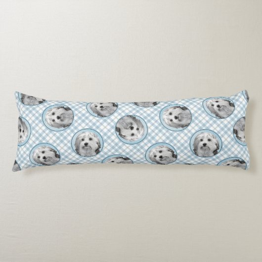 Lowchen Malerei Silber und Cream Original Hunde Ku Seitenschläferkissen (Vorderseite)