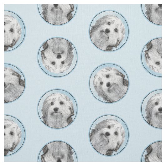 Lowchen Malerei Silber und Cream Original Hunde Ku Stoff (Muster)