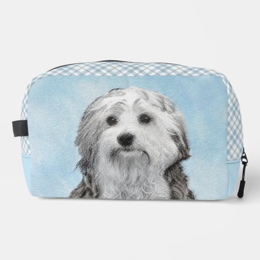 Lowchen Malerei Silber und Cream Original Hunde Ku Waschbeutel (Vorderseite)