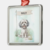 Lowchen Watercolor Personalized Dog Ornament Aus Metall (Links)