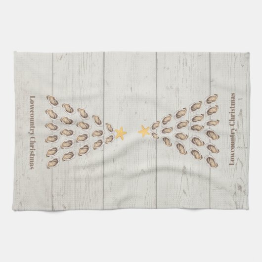Lowcountry Oyster Weihnachtsbaum auf Holzplanke Geschirrtuch (Horizontal)