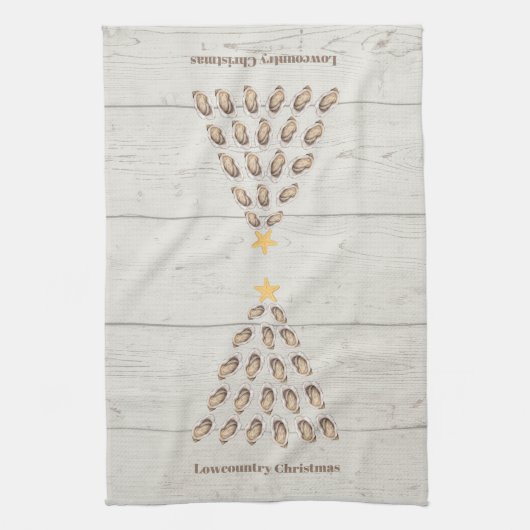 Lowcountry Oyster Weihnachtsbaum auf Holzplanke Geschirrtuch (Vertikal)