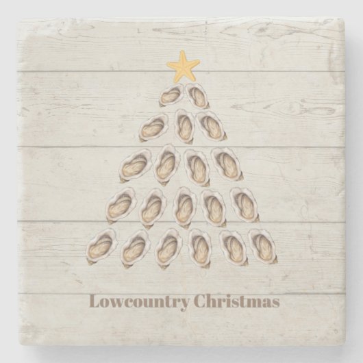 Lowcountry Oyster Weihnachtsbaum auf Holzplanke Steinuntersetzer (Vorderseite)