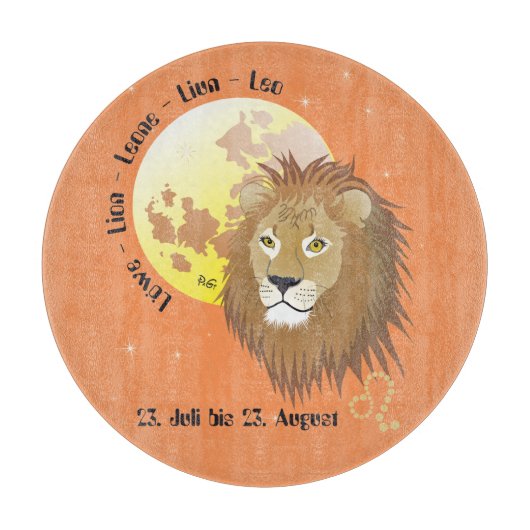 Löwe 23. Juli bis 22. August Glasbrett Schneidebrett (Vorderseite)