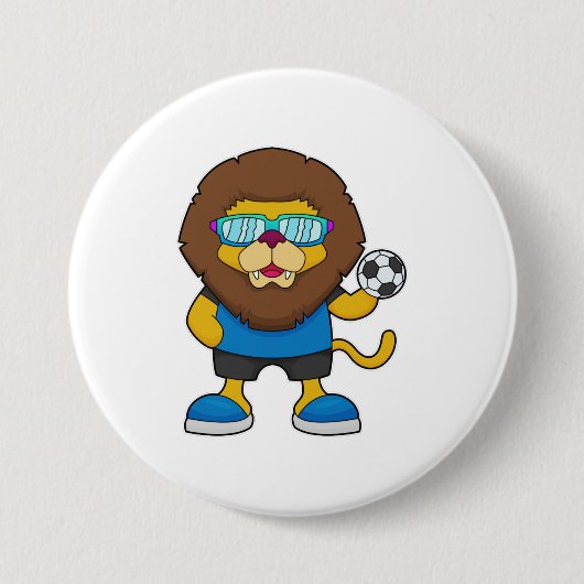 Löwe als Fußballspieler mit Fußball Button (Vorderseite)