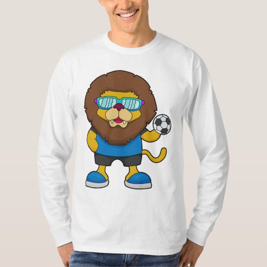 Löwe als Fußballspieler mit Fußball T-Shirt (Vorderseite)
