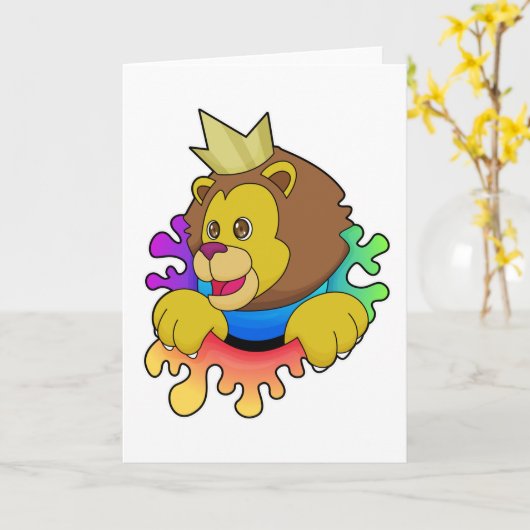 Löwe als König mit Krone Karte (Gelbe Blume)