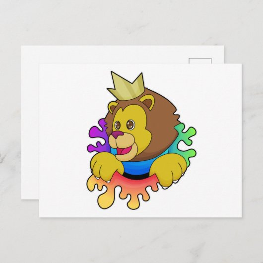 Löwe als König mit Krone Postkarte (Vorne/Hinten)