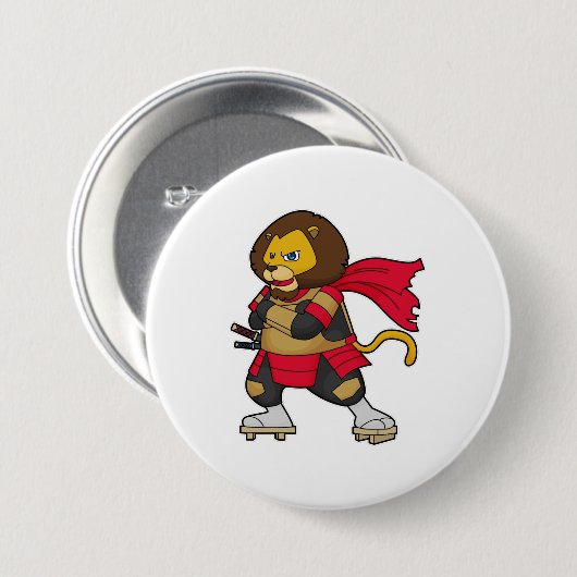 Löwe als Krieger mit Kap Button (Vorne & Hinten)