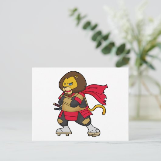 Löwe als Krieger mit Kap Postkarte (Stehend Vorderseite)