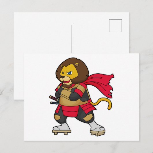 Löwe als Krieger mit Kap Postkarte (Vorne/Hinten)