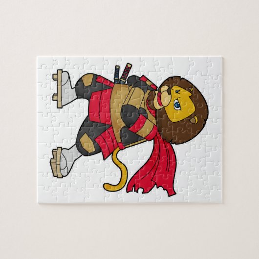 Löwe als Krieger mit Kap Puzzle (Horizontal)