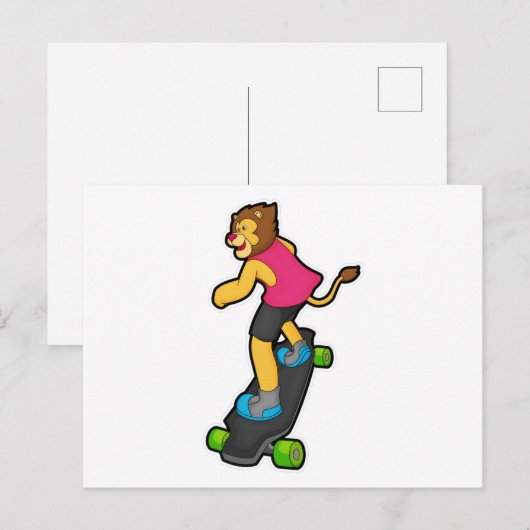 Löwe als Skateboarder mit Skateboard Postkarte (Vorne/Hinten)