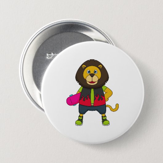 Löwe als Skater mit Skateboard Button (Vorne & Hinten)