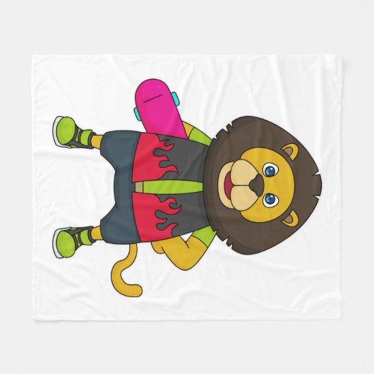 Löwe als Skater mit Skateboard Fleecedecke (Vorderseite (Horizontal))