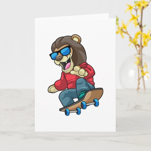 Löwe als Skater mit Skateboard Karte (Gelbe Blume)