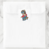 Löwe als Skater mit Skateboard Quadratischer Aufkleber (Tasche)