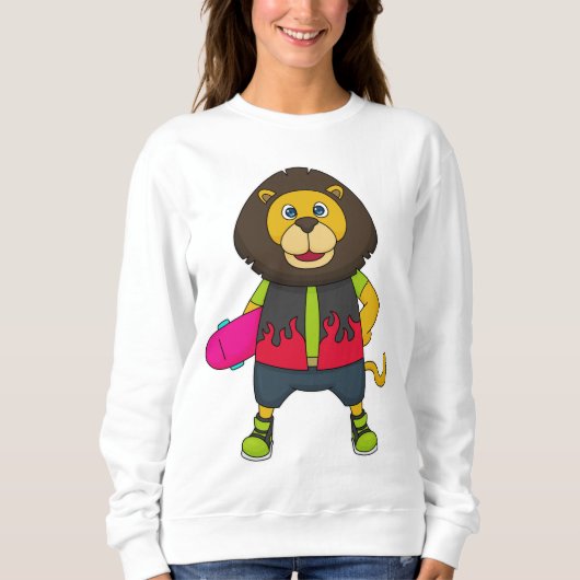 Löwe als Skater mit Skateboard Sweatshirt (Vorderseite)