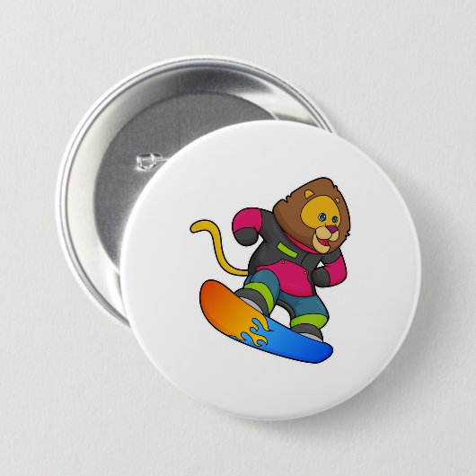 Löwe als Snowboarder mit Snowboard Button (Vorne & Hinten)