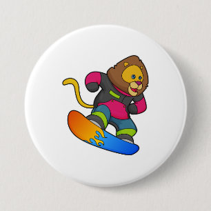 Löwe als Snowboarder mit Snowboard Button