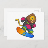 Löwe als Snowboarder mit Snowboard Postkarte (Vorne/Hinten)