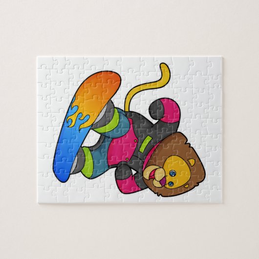 Löwe als Snowboarder mit Snowboard Puzzle (Horizontal)
