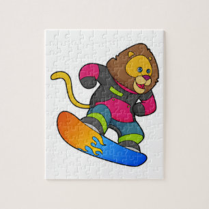 Löwe als Snowboarder mit Snowboard Puzzle