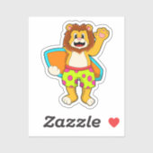 Löwe als Surfer mit Surfbrett Aufkleber (Blatt)