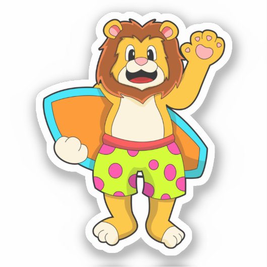 Löwe als Surfer mit Surfbrett Aufkleber (Vorderseite)