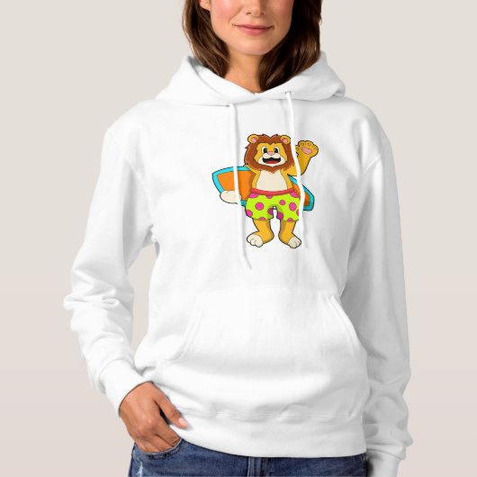 Löwe als Surfer mit Surfbrett Hoodie (Vorderseite)