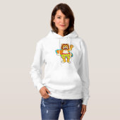 Löwe als Surfer mit Surfbrett Hoodie (Vorne ganz)