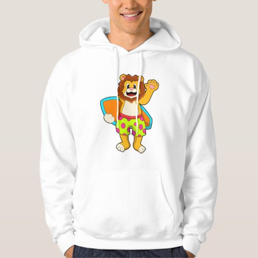 Löwe als Surfer mit Surfbrett Hoodie (Vorderseite)