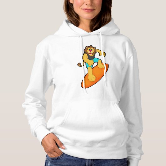 Löwe als Surfer mit Surfbrett Hoodie (Vorderseite)