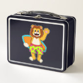 Löwe als Surfer mit Surfbrett Metall Brotdose (Vorderseite)