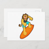 Löwe als Surfer mit Surfbrett Postkarte (Vorne/Hinten)