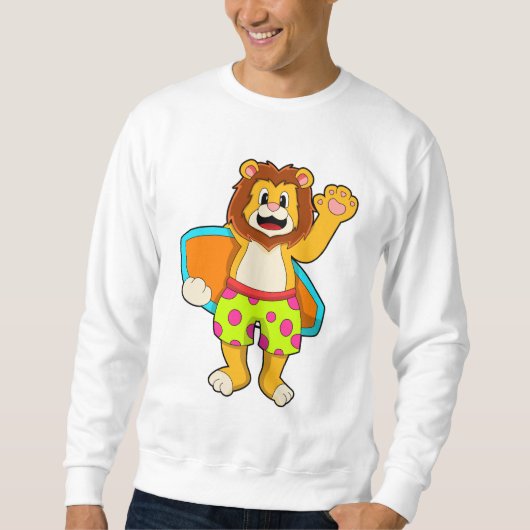 Löwe als Surfer mit Surfbrett Sweatshirt (Vorderseite)